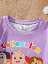 Young Girl Cartoon Print Striped Casual Cute Short Sleeve A-Line Dress